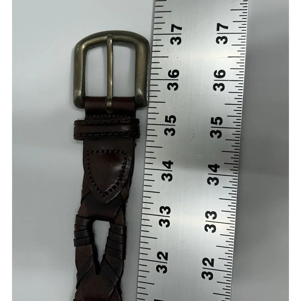 Full Grain Cowhide Belt Women's Large Made In Argentina Brown Western Link Woven